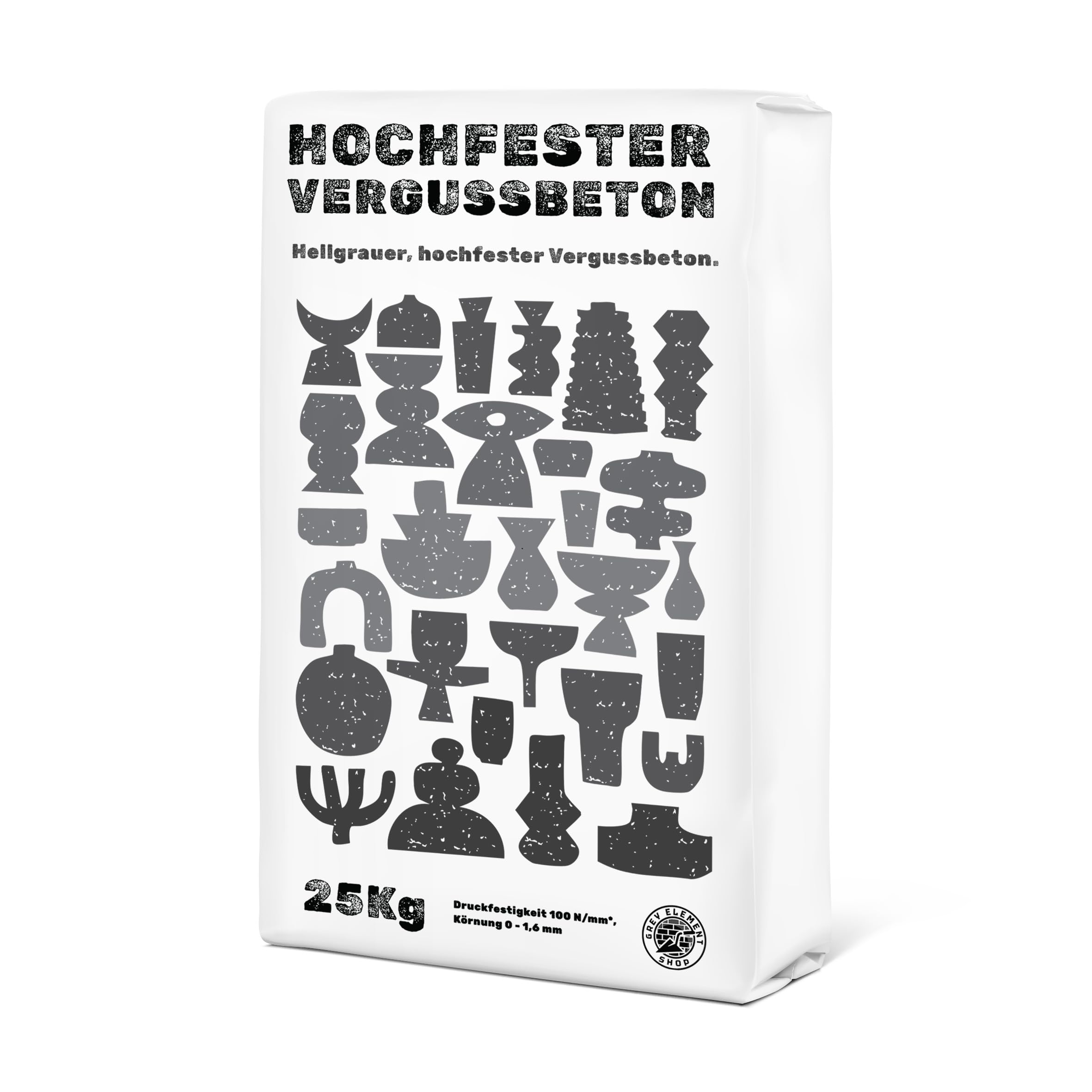 Grey Element Bastelbeton zum Gießen 25 kg einfach zu verarbeiten und schnelle Aushärtung - Hochfestes Gießpulver zum Formen gießen mit spiegelglatten Oberflächen - Gießmasse für Silikonformen