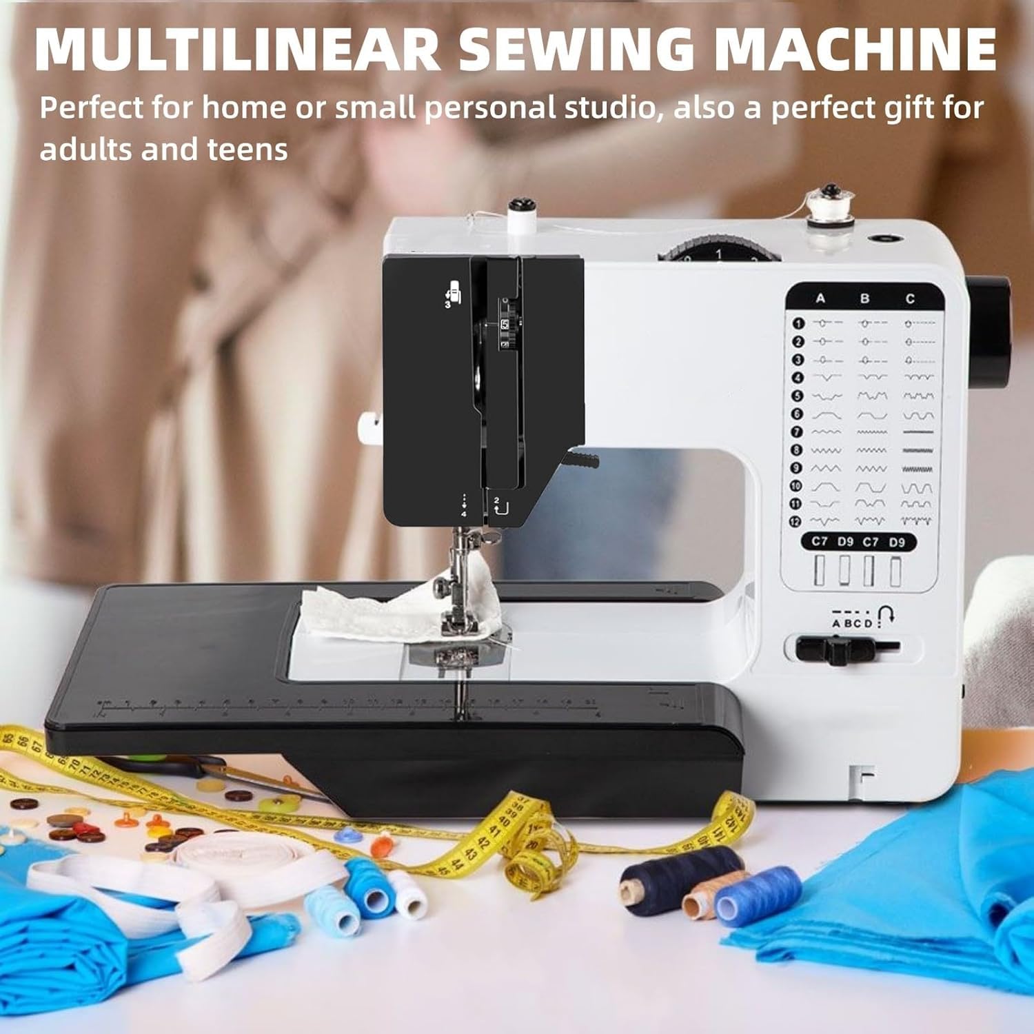 Máquina de Coser con mesa de extensión, Máquina De Coser Profesional, Máquina De Coser Portátil, máquina de coser para principiantes con 38 programas de costura de 2 velocidades, con accesorios