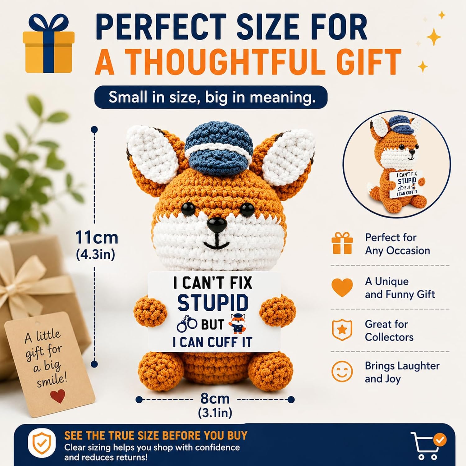 Police Officer Gifts Positive Fox Crochet Animals Law Enforcement image 4