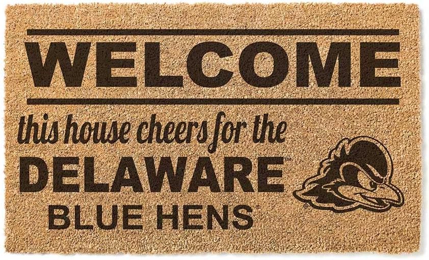 KH Sports Fan Delaware Fightin' Blue Hens Welcome Coir Doormat, 18x30 Inches, Fightin Blue Hens Outdoor Rug; Display Your Team Spirit with This Unique Delaware Fightin Blue Hens Doormat