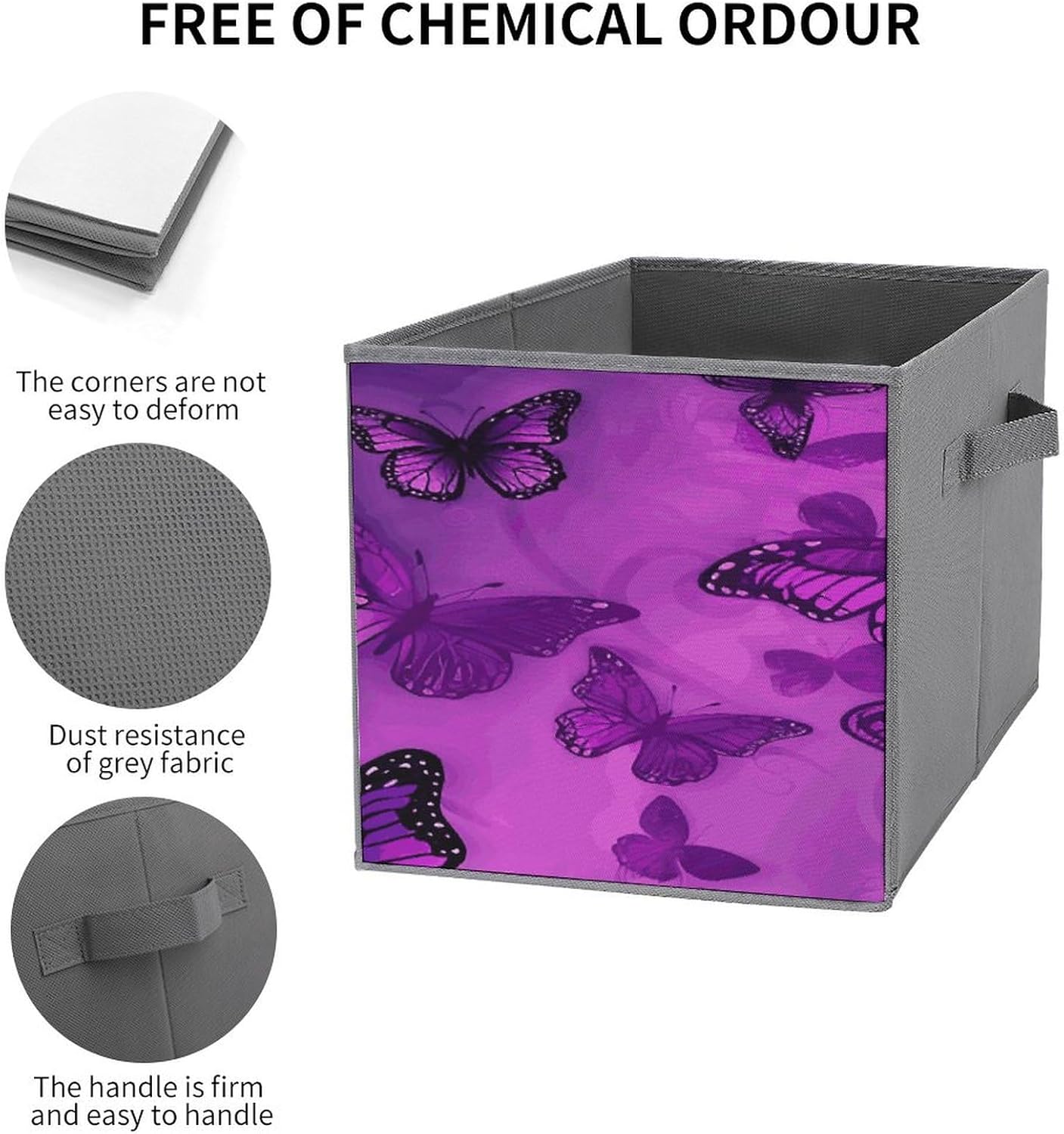 Multi Use Organizer Bins, Purple Butterfly Printed Storage Bins, Foldable Storage Baskets Are Suitable For Bedrooms, Offices, And Cars
