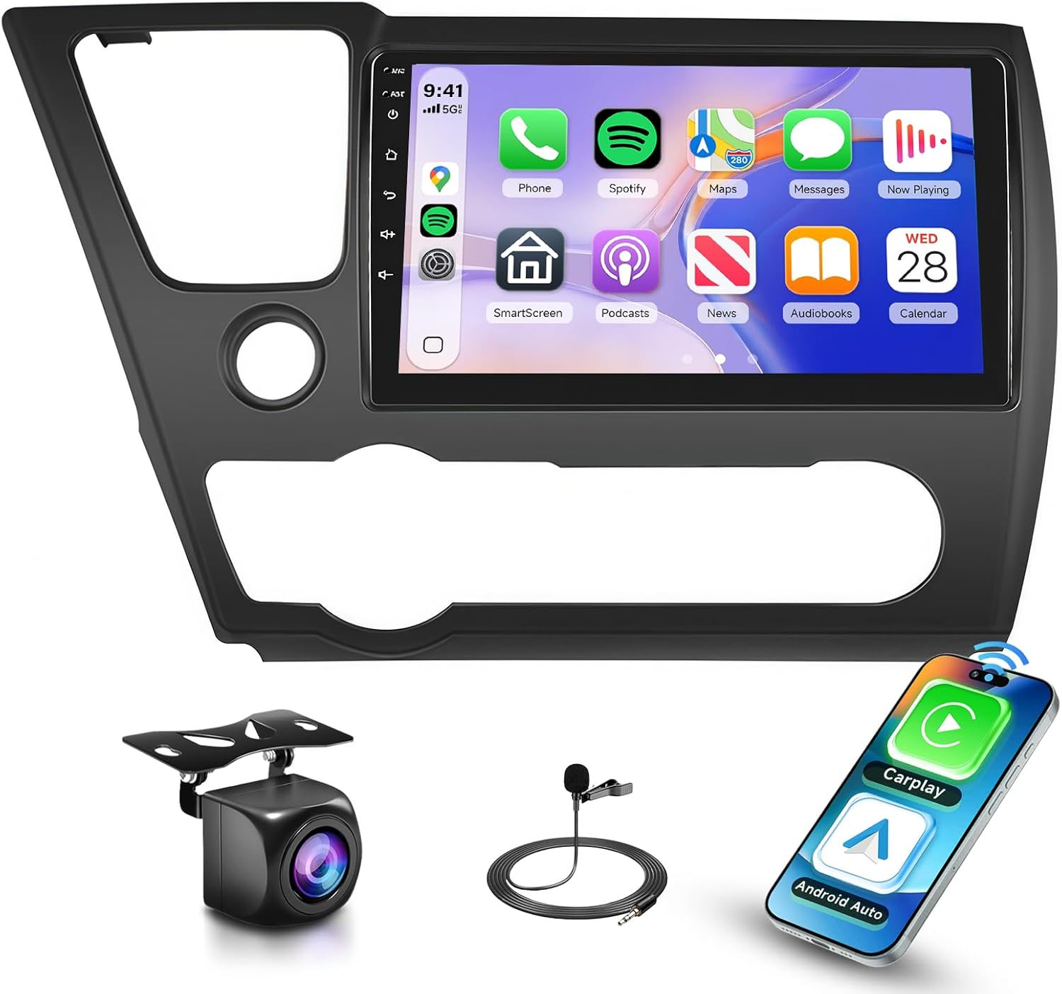 8Core 6G+128G Radio for Honda Civic 2013 2014 2015 2016 2017 Car Stereo Wireless Carplay Android Auto,9inch 1280x720P IPS Touch Screen,DSP 46EQ,5.0Bluetooth,IP69K Backup Camera,MirrorLink FM/RDS