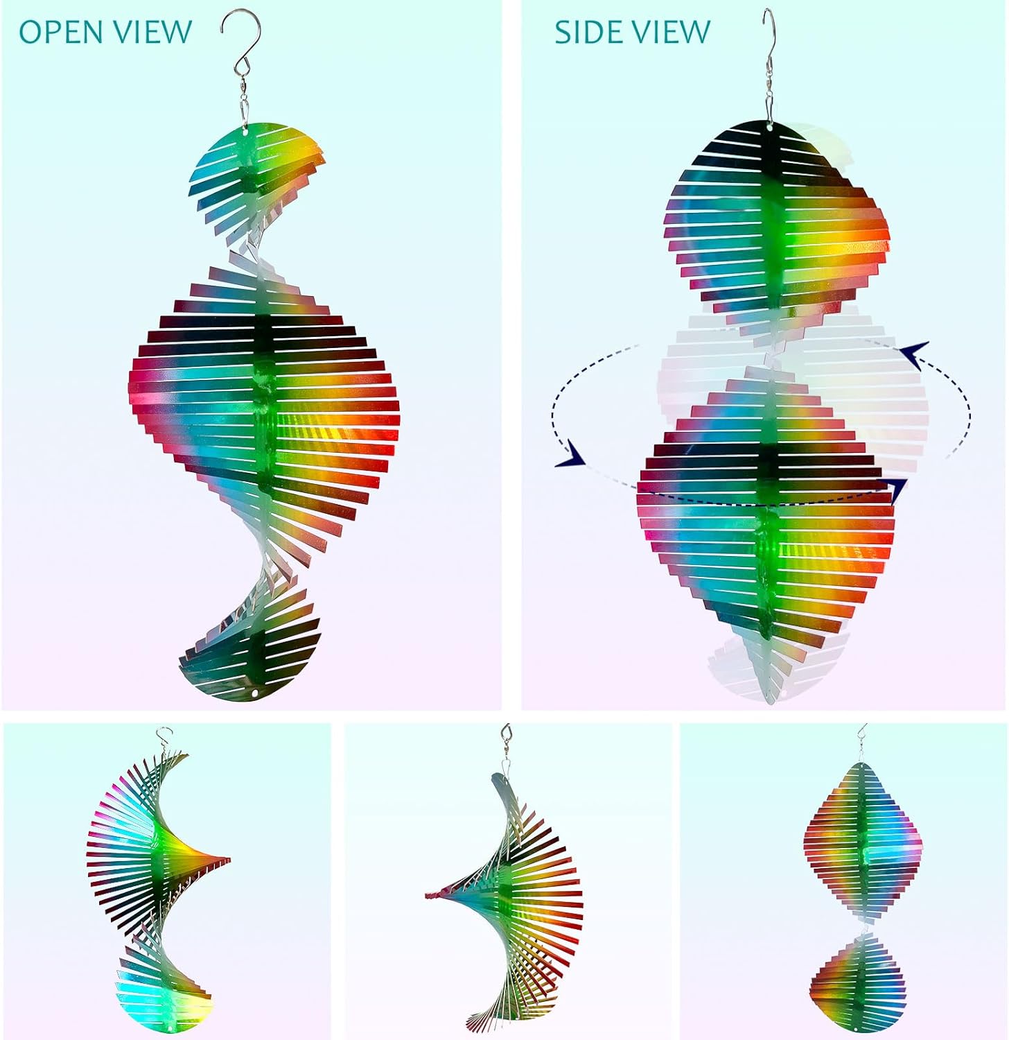 Aoedelyart Wind Spinner Rainbow Wave Wind Spinners for Yard and Garden,15in Hanging Kinetic Yard Art Wind Sculpture,3D Wind Spinners Outdoor & Indoor Rainbow Helix Garden Decor Christmas Ornaments
