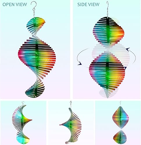 Miniatura 5 de Molinillo de Viento Onda Arcoíris Molinillos de Viento para Patio y Jardín, 15 pulgadas Arte Cinético Colgante para Patio Escultura de Viento,