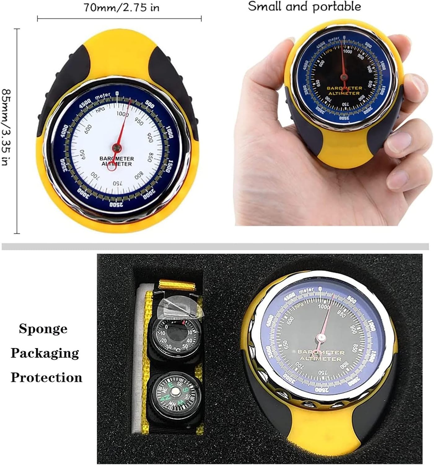 Weather Forecast Portable 4-in-1 Analog Weather Station: Altimeter, Barometer, Thermometer, Compass - Plastic Pocket Device for Mountaineering, Travel, Skiing, Cycling