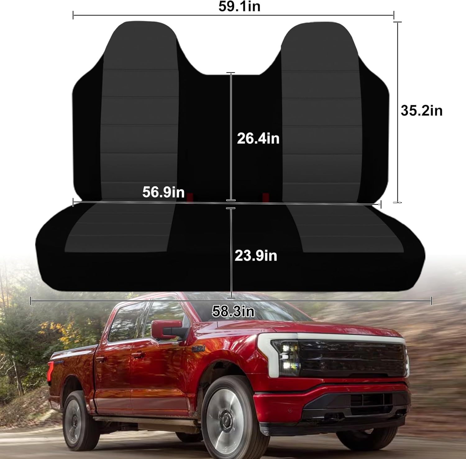 Bench Seat Covers for Ford F-150 F-250 F-350 1992 1993 1994 1995 1996 1997 1998 Custom Fit Front Solid Bench Seat with Molded Headrests Knitted Fabric Soft Foam Lining Black
