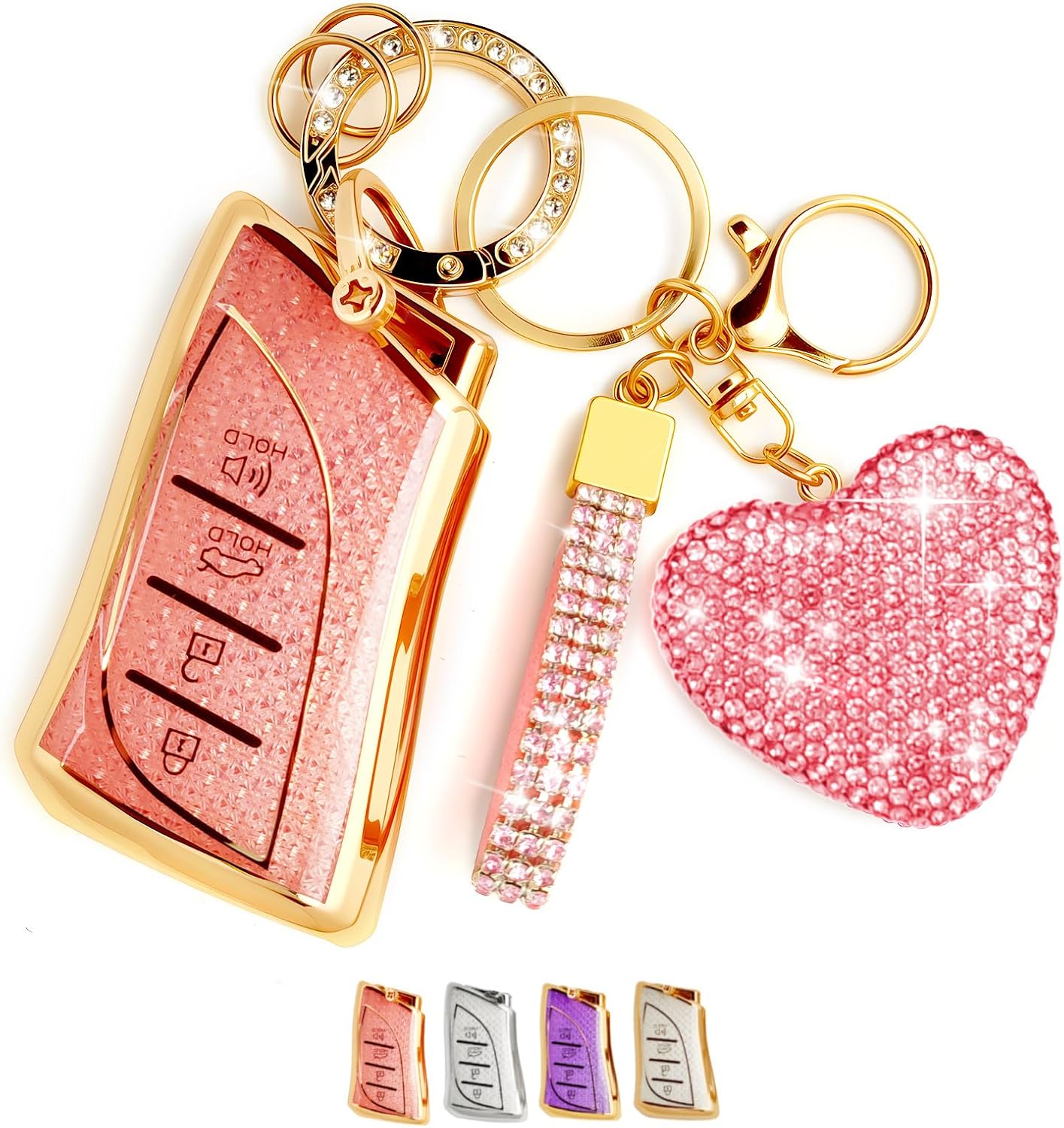 Key Fob Cover with Diamond, Compatible with Lexus ES LS LC RX NX LX TX GX Series 2018-2025 etc, Sparkling TPU Key Case and Bling Heart Decoration for Women (Silver)