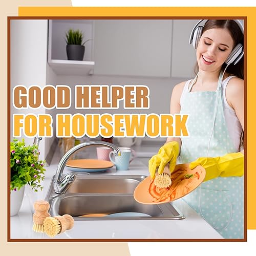 Miniatura 7 de Juego de cepillos de limpieza de bambú para platos juego de fregadores de madera para cocina cepillo de madera para lavar platos con cerdas de sisal