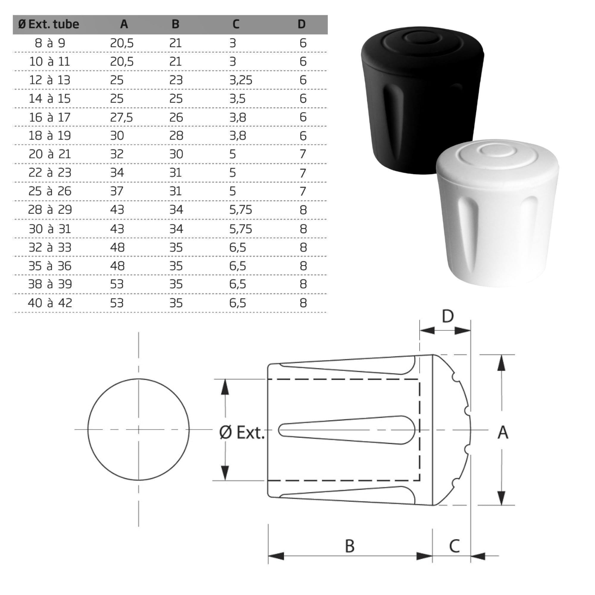 cyclingcolors 16 x Furniture Feet Rubber Furniture Gliders Round Chair Caps Foot Caps Protective Caps for Chair Legs Black Tube Caps End Caps Round Tube (8 mm) - Image 2