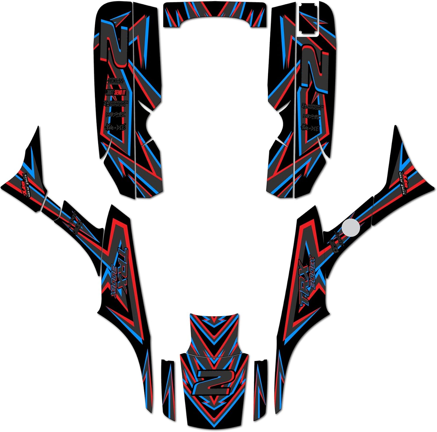 Graphics Kit for Honda TRX 300EX (1993-2006) Vizion Series Red 16 Mil- ATV UTV Custom Racing Graphics Stickers Decals Kit, no-plastics