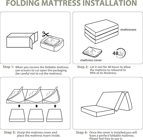 Miniatura 6 de Colchón plegable de espuma viscoelástica de tres pliegues, colchón plegable de 3 pulgadas para el sueño de los huéspedes. Tapete plegable portátil