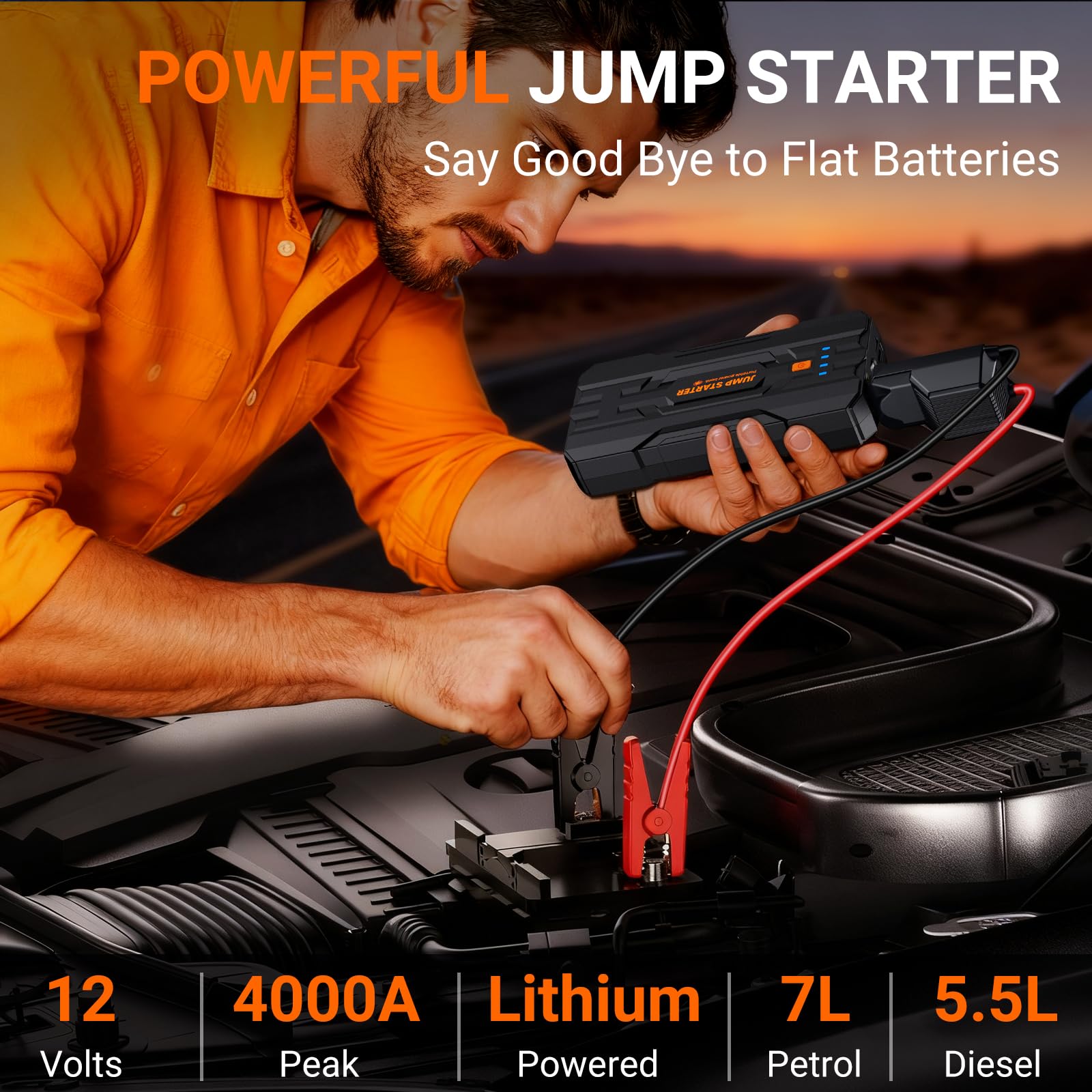 JDMCAR Jump Starter Power Pack - 4000A Portable Car Battery Booster Jump Starter for 12V Vehicles and Motorcycles,Car Accessories Power Bank with Jump leads and LED Light,Upgrade - 3