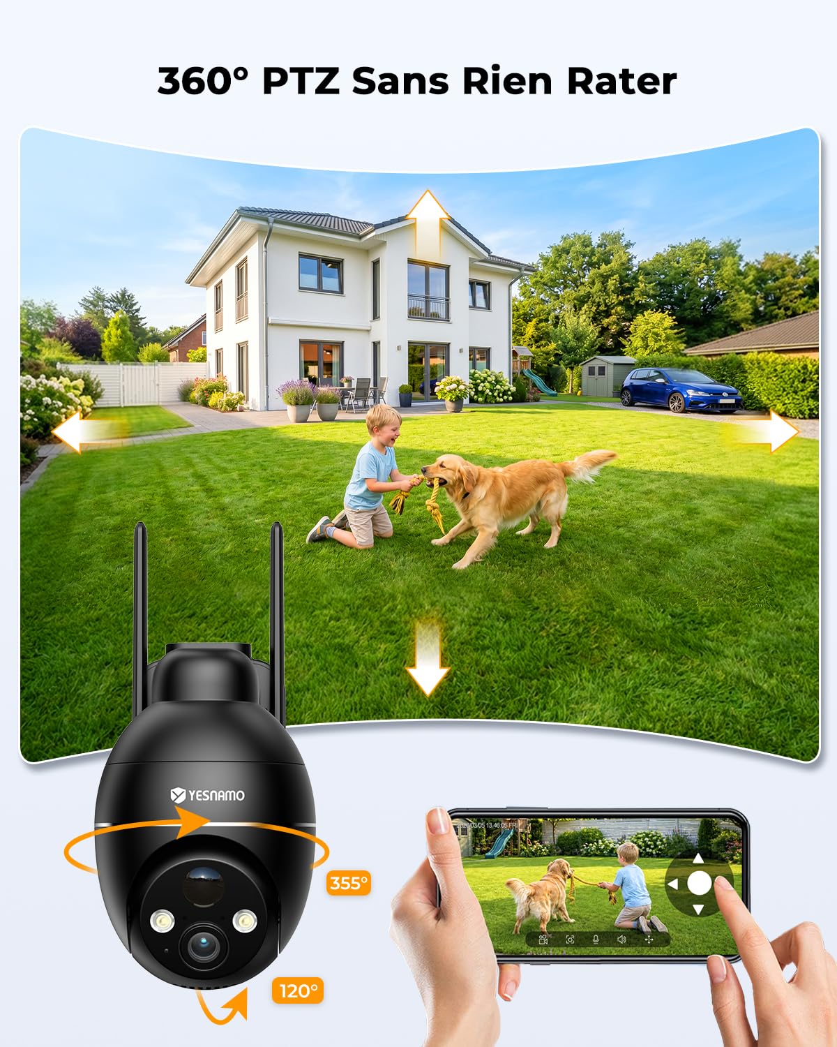 Caméra de Surveillance WiFi 2K sans Fil PTZ 360°
