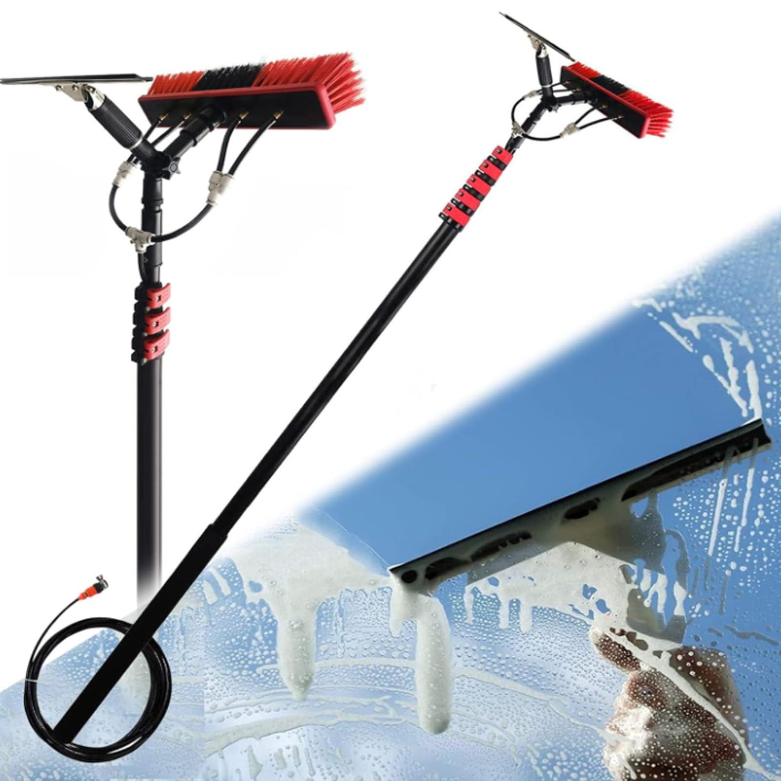 HYLYGFH Retractable High-Altitude Window Cleaning Brush, Solar Panel Cleaning Brush Window Cleaning Pole Water Fed Brush with Squeegee & Telescopic Brush,12FT/3.6M (39FT/12M),