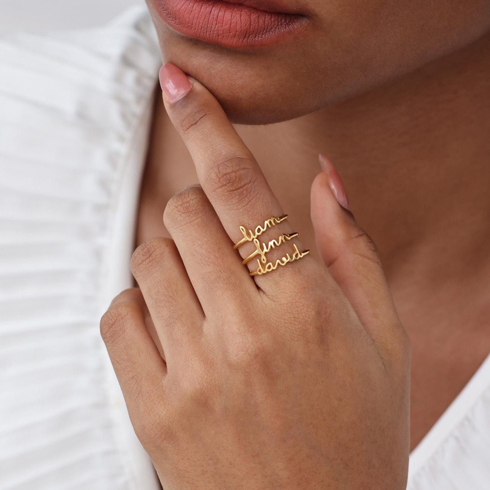 Personalizzato impilabile Nome Anello argento sterling 925 delicato nomi personalizzati Anelli fatti a mano Anniversario