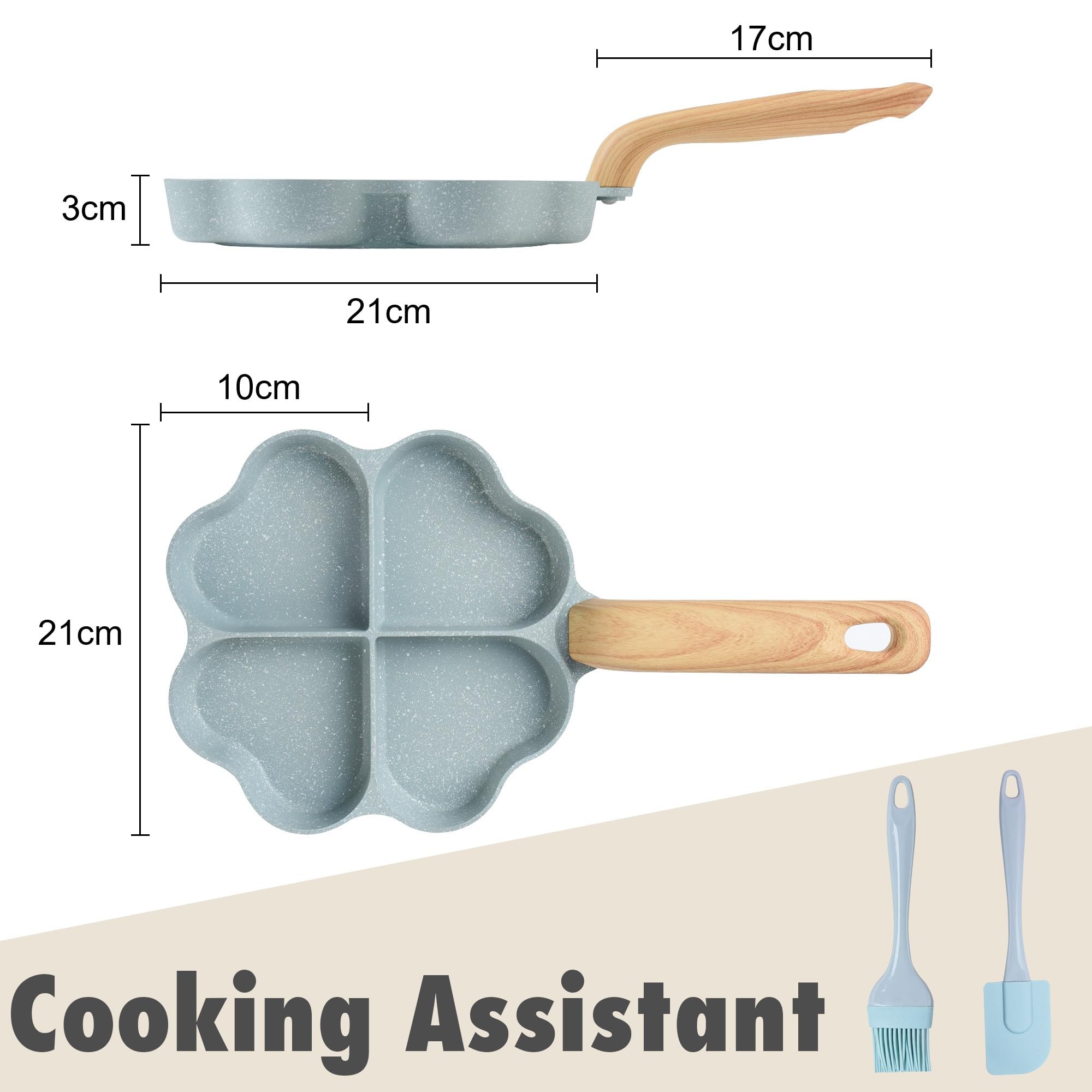 RIOVARM A 4 fori A forma di cuore Padella per uova Antiaderente In granito Padelle piccole Induzione Padella Creativo Carino Padella per frittata senza PFOA Sana Pancake Padella per la colazione - 3