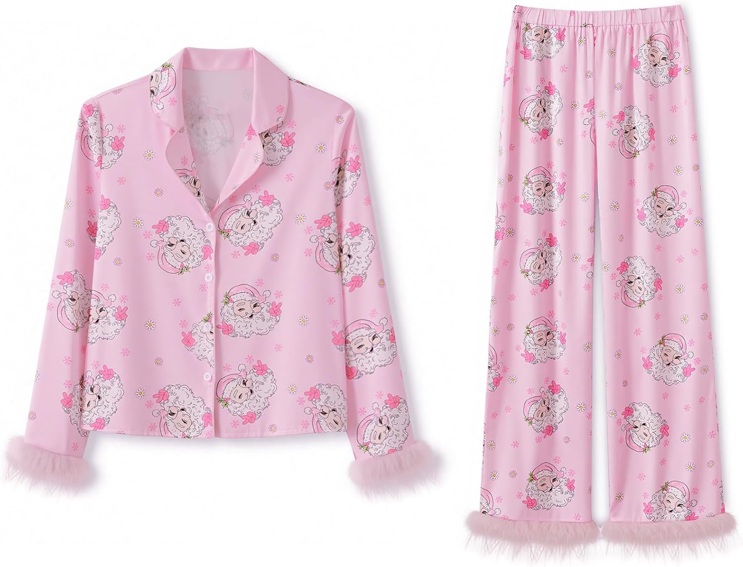 Feather Pajamas for Women, Long Sleeve Button Up Shirt and Pants 2 Piece Pj Set Trendy Nightwear Sleepwear Outfits - Image 5