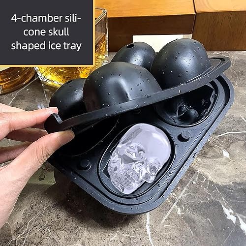 Miniatura 3 de MTKO Moldes 3D de calavera para cubitos de hielo, paquete de 2, molde de silicona de fácil liberación para whisky, chocolate, caramelo y resina