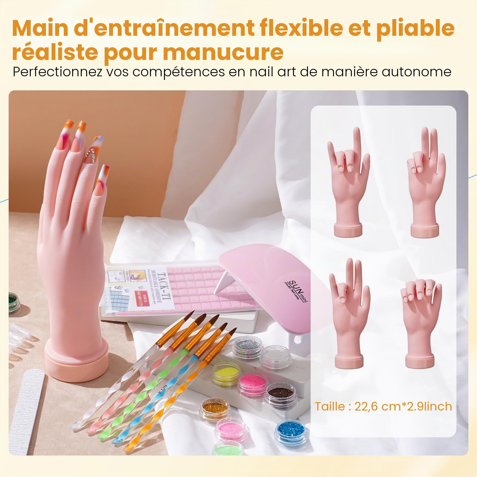 Yokilly Kit Ongle Acrylique Complet En Gel: Kit D'ongles en Acrylique pour Débutants avec Main D'entrainement Manucure UV Lampe Ponceuse Pour Ongles - Manucure Gel Kit avec Sac Rose