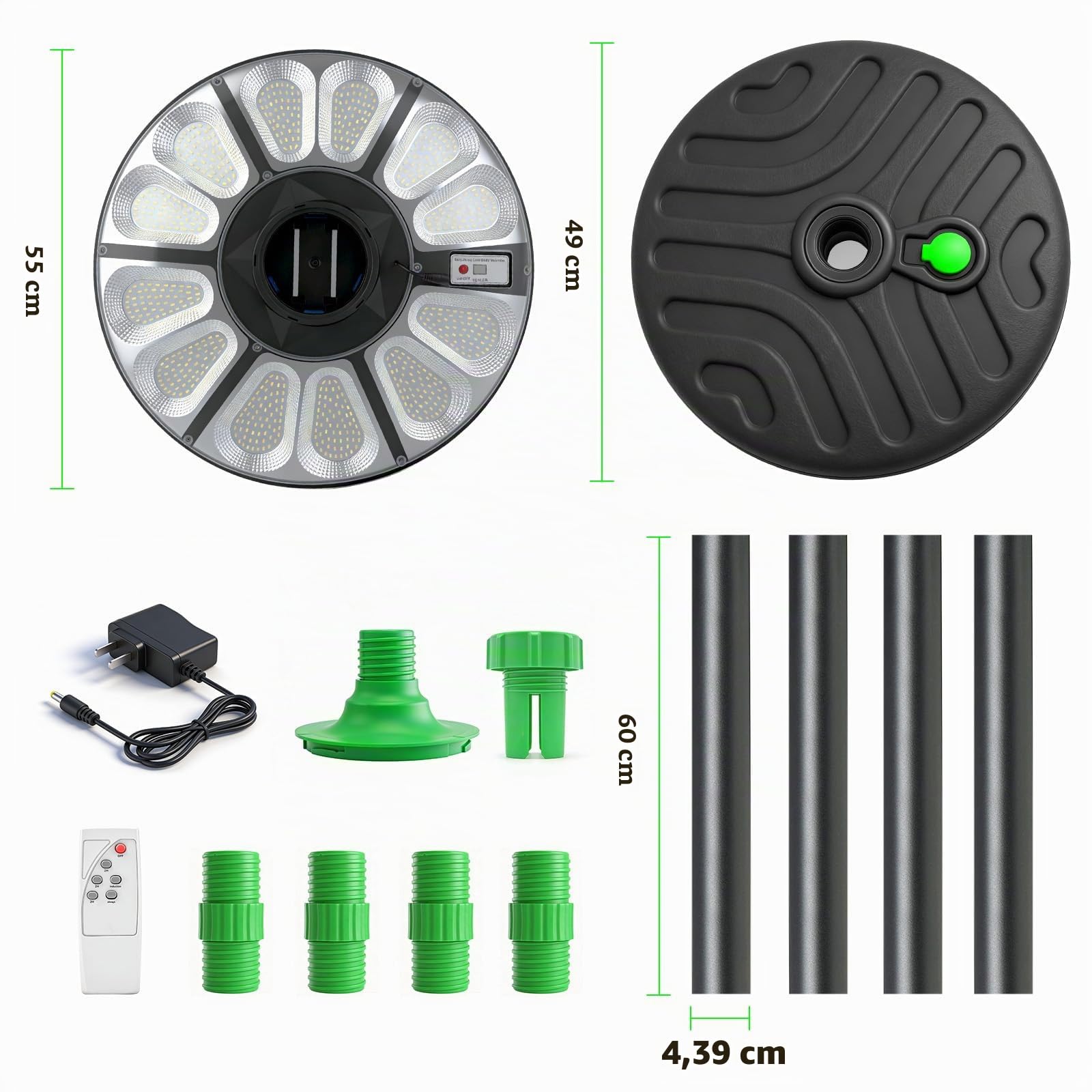 Solar Straßenlaterne für Außen 75W LED Solar Strahler für Garten | Bewegungsmelder und H240cm Lichtmast Wasserbefüllbarer Fuß Sicherheitleuchte Solarlampen für Parkplatz Hof Garage