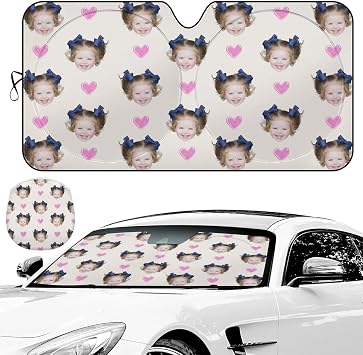 Personalized Car Windshield Sun Shade - Custom Window Visors with Face Photo Logo - Cute Car Accessories Fit Most Cars SUVs Trucks 59x28.5 Inches