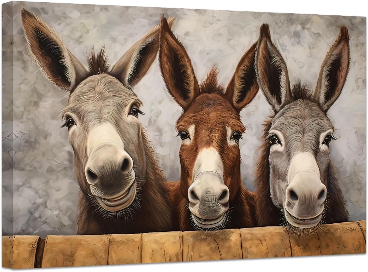 Farm Animal Canvas Wall Art Funny Animal Picture Donkey Painting Country Farmhouse Bathroom Kitchen Wall Decor Framed (16.00" x 24.00")