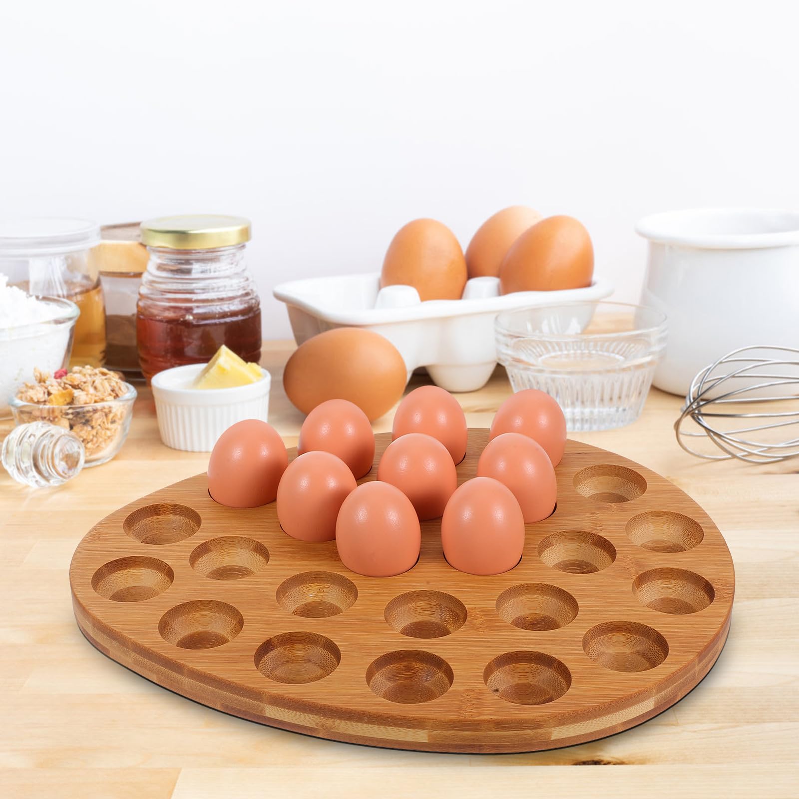 Porte-œufs en Bois Naturel 24 Compartiments – Plateau Organiseur pour Œufs Frais, Support Compact pour Réfrigérateur et Plan de Travail, Accessoire Rangement la Cuisine Pratique