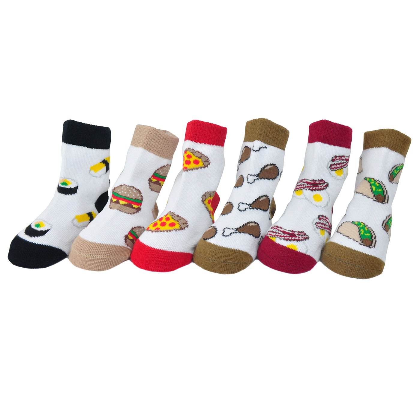 Cute Baby Sock 6-Pair Gift Set -Lets Eat- Pizza Bacon Sushi Funky Infant Unique, Lets Eat, 12-24 Months