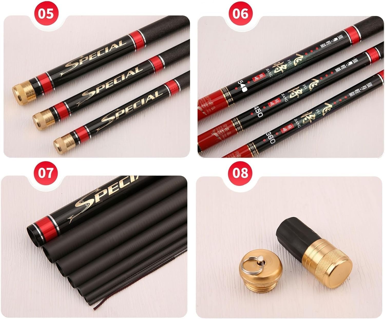 Canna da Pesca telescopica in Carbonio da 3,6 m, 4,5 m, 5,4 m, 6,3 m e 7,2 m. Canna Ultraleggera e Super Rigida, Ideale per fiumi, bacini Artificiali e laghetti(4.5m)