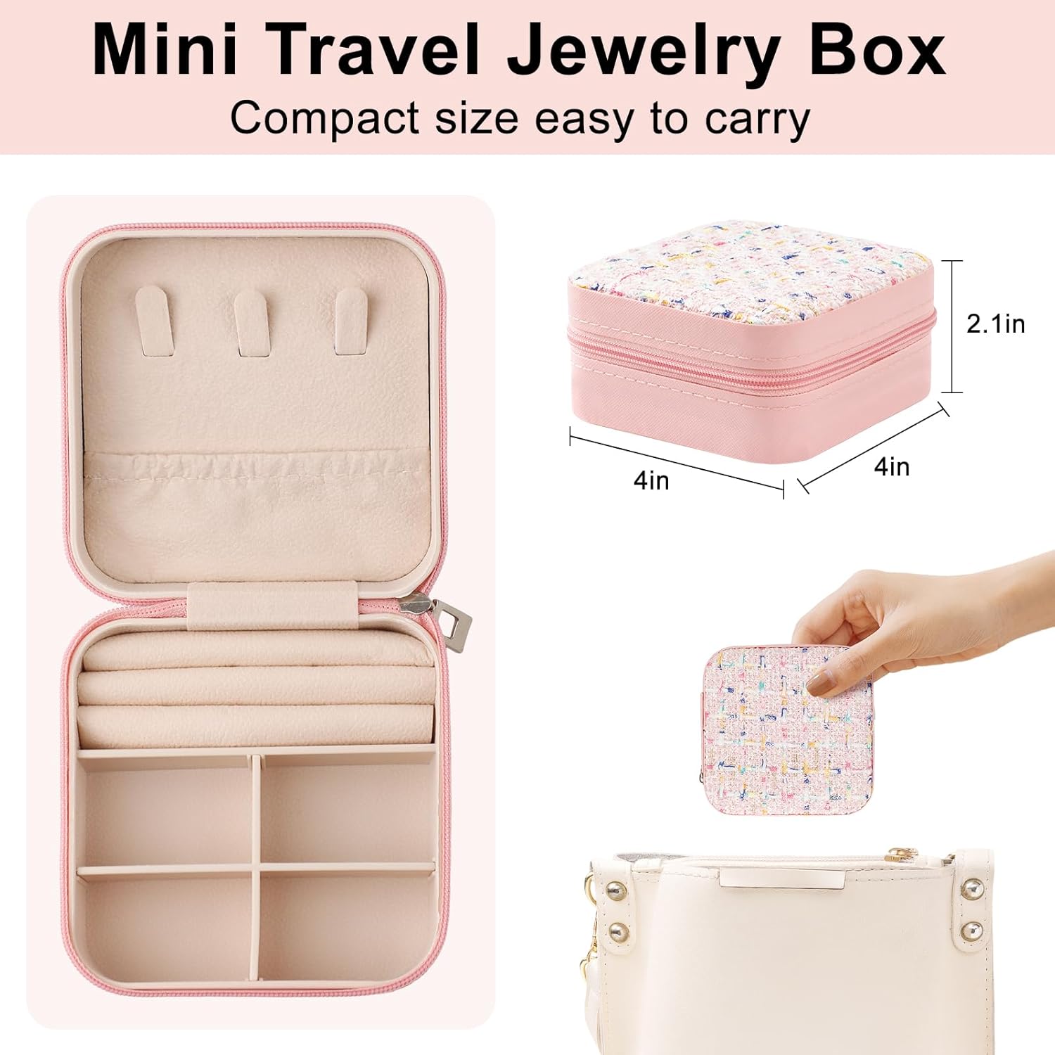 Travel Essentials: Stylish Portable Mini jewelry box, Travel jewelry organizer Travel jewelry case. Birthday Christmas gifts for girls, gift for women (Pink) - Image 4