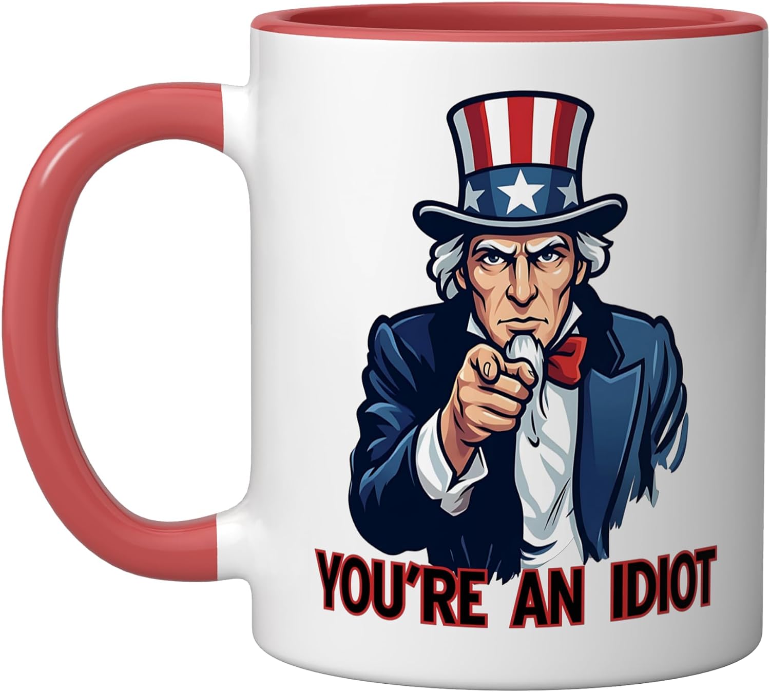 You're An Idiot Uncle Sam Funny Ceramic Mug, Red/White, 15oz image 5
