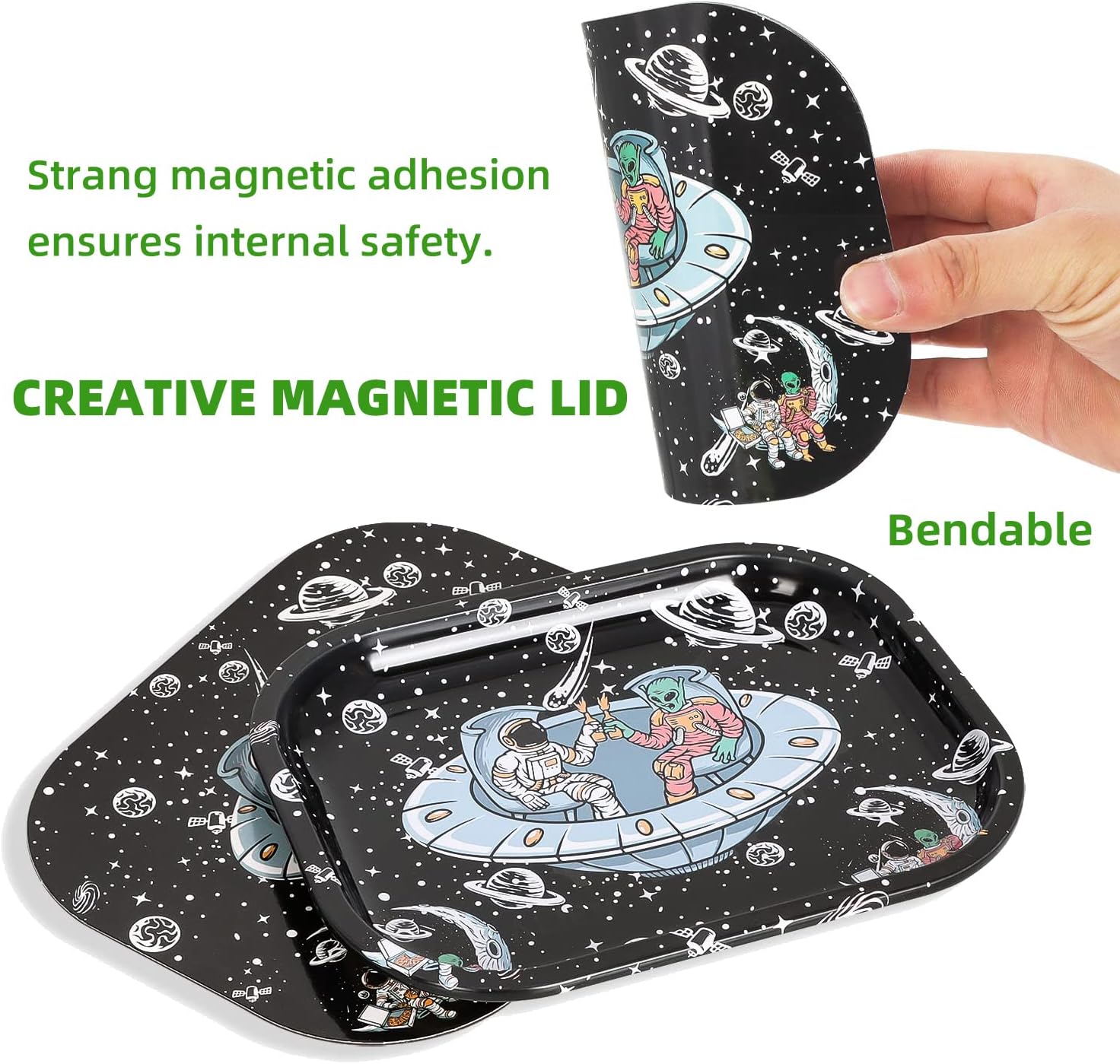 Metal Trays with Magnetic Lid,Astronaut in Space Metal Tray