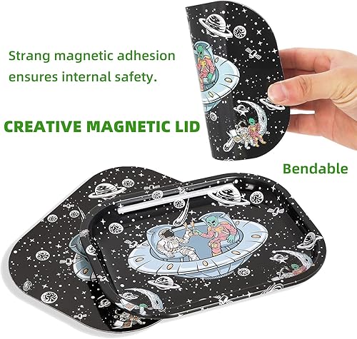 Miniatura 5 de Bandejas de metal con tapa magnética, bandeja de metal de astronauta en el espacio, pequeña y bonita bandeja decorativa, ideal para el hogar o sobre