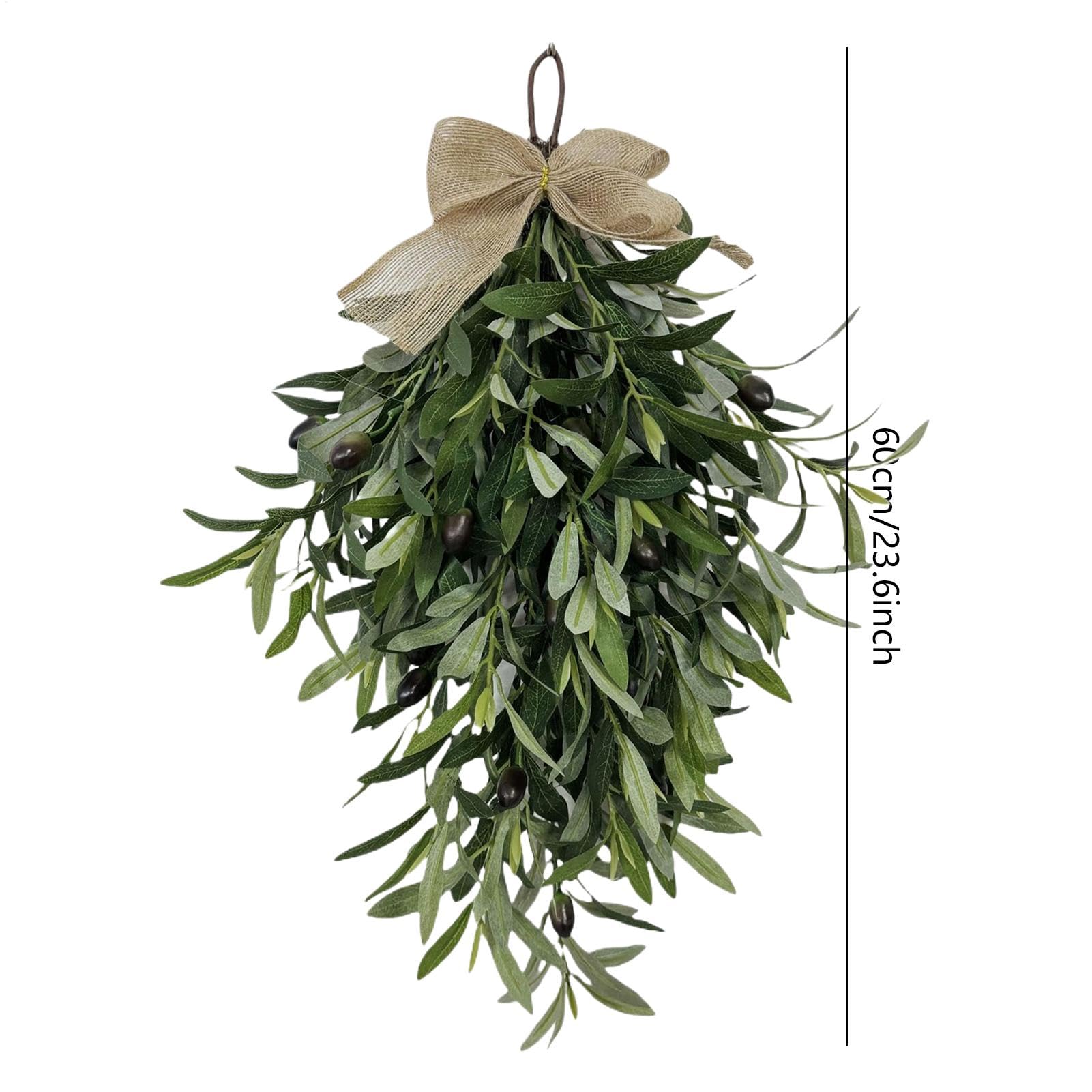 Artificial Teardrop Swag Olive Wreath Pendant 60cm/23.62 Inches Olive Branch Teardrop Swag Green Garland Decoration Fake Olive Leaves Decorative Swag for Wedding Birthday Party Festival