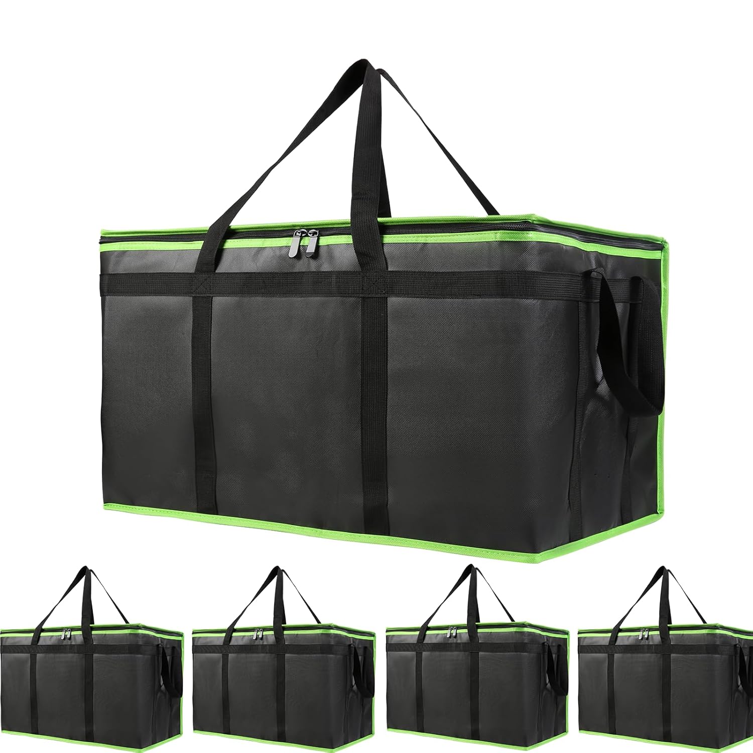 Bodaon 5-Pack Cooler Insulated Food Delivery Bag, Rideshare Delivery Bag, XXX-Large Thermal Bags for Catering/Hot Pizza, Travel/Camping/Picnic/Grocery Reusable Warmer Frozen, Black-Green Edge