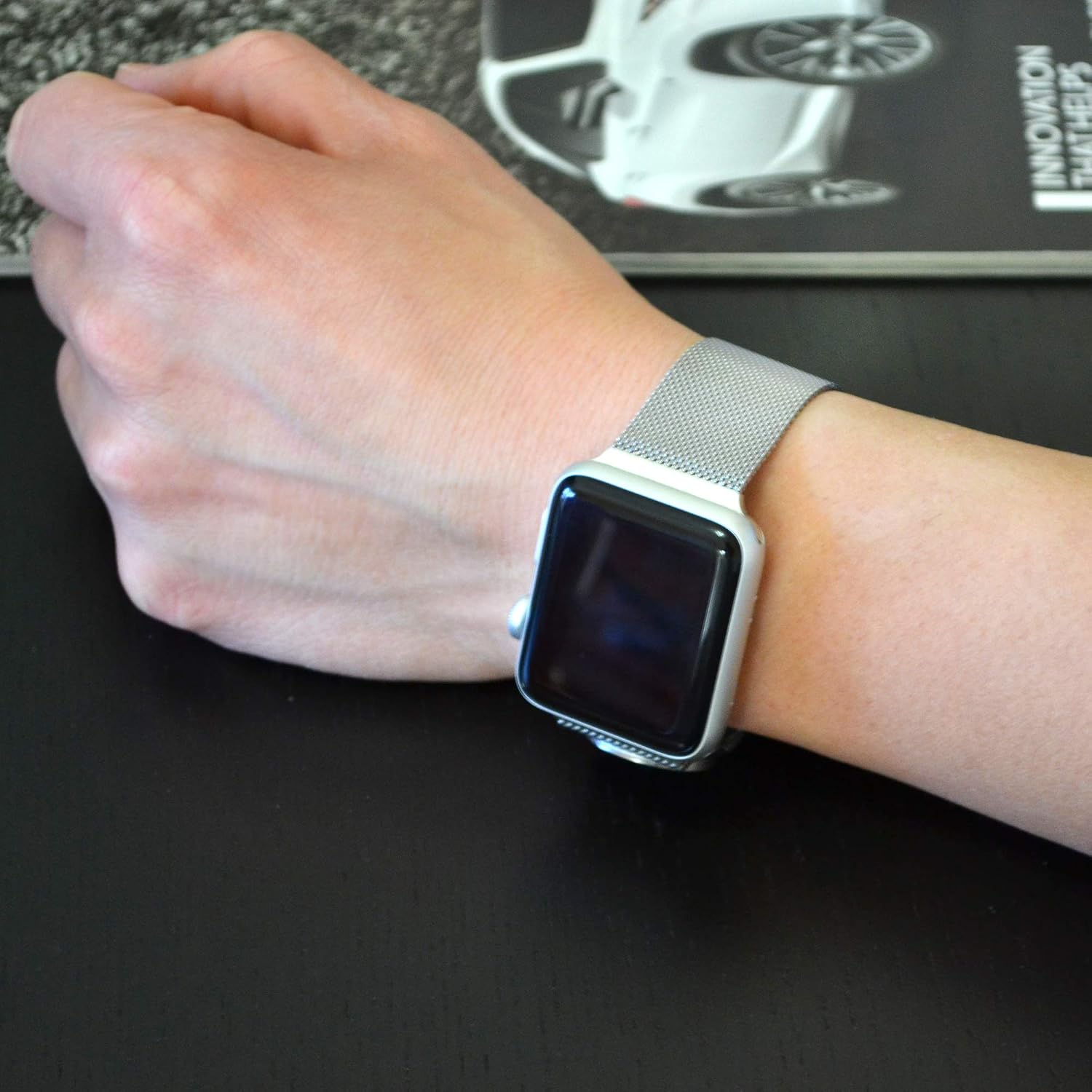 WareWel Stainless Steel Magnetic Mesh Loop Replacement Band Compatible with 38mm/40mm Apple Watch iwatch Series 1, 2, 3, 4, and 5
