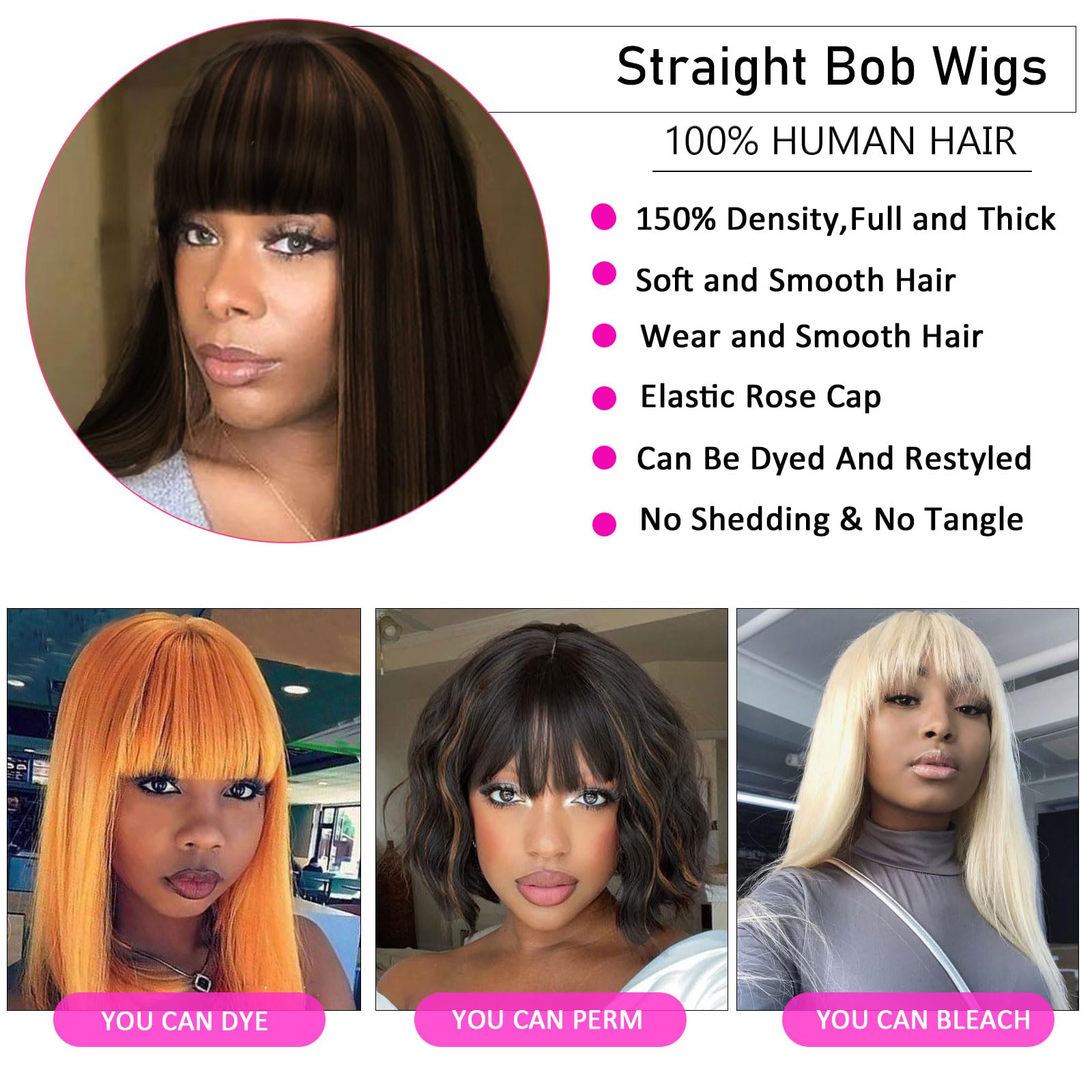 wig Perücke Ombre Kurze Bob Perücke mit Pony 38 cm YAKI Glattes Echthaar Klebefrei Ohne Spitzenfront Maschinengefertigt Für Frauen FS1B/30