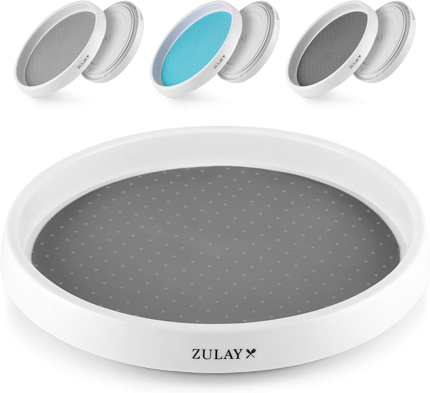 Zulay (10 inch) Rotating Lazy Susan - Lazy Susan Cabinet Organizer With Silicone Padded Grip - Kitchen Turntable Organizer With Non-Skid Base & Rimmed Edge for Cabinet, Pantry & Bathroom (Gray)