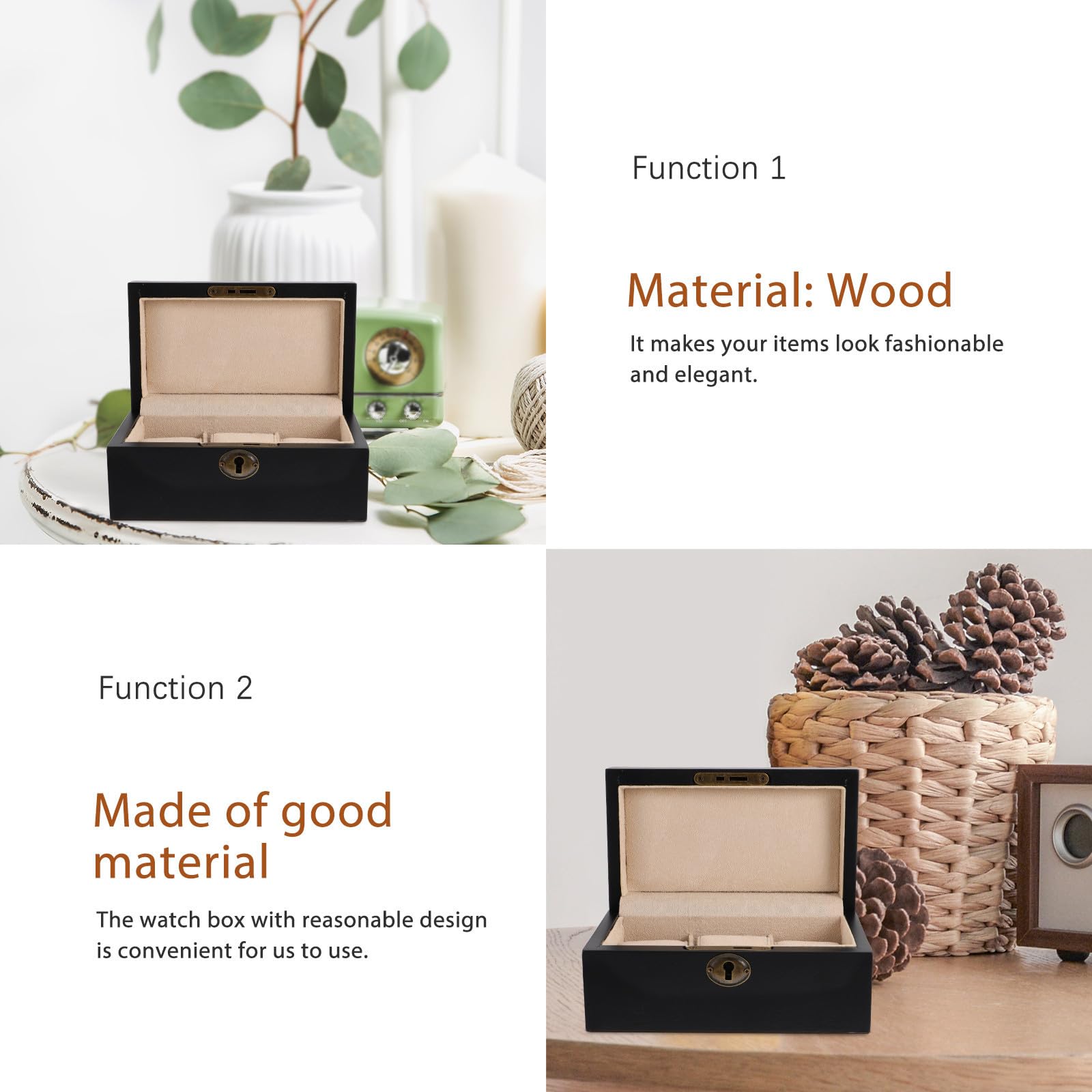 INOOMP Caja de Reloj de Madera Negra para Guardar y Exhibir Relojes