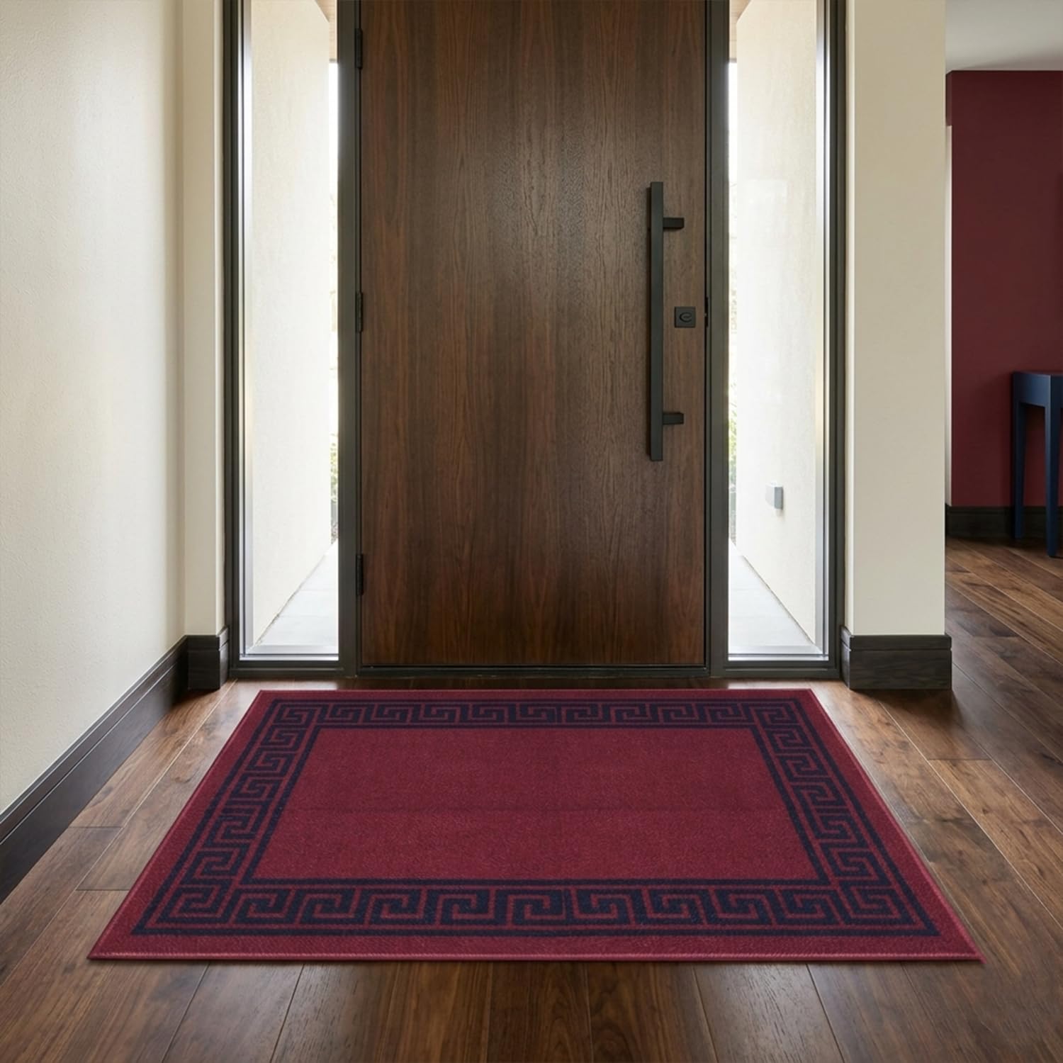 Rugs Garden - Althea Non-Slip Washable Doormat, Heavy Duty Welcome Dirt Trapper, Water Absorbent Floor Mat for Indoor/Outdoor Use, Front Entrance, and Kitchen (Red & Black, 40x60cm)