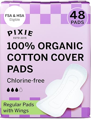 Pixie - Almohadillas ultrafinas de algodón orgánico con alas para mujer, a prueba de fugas y absorben la humedad para el cuidado femenino,
