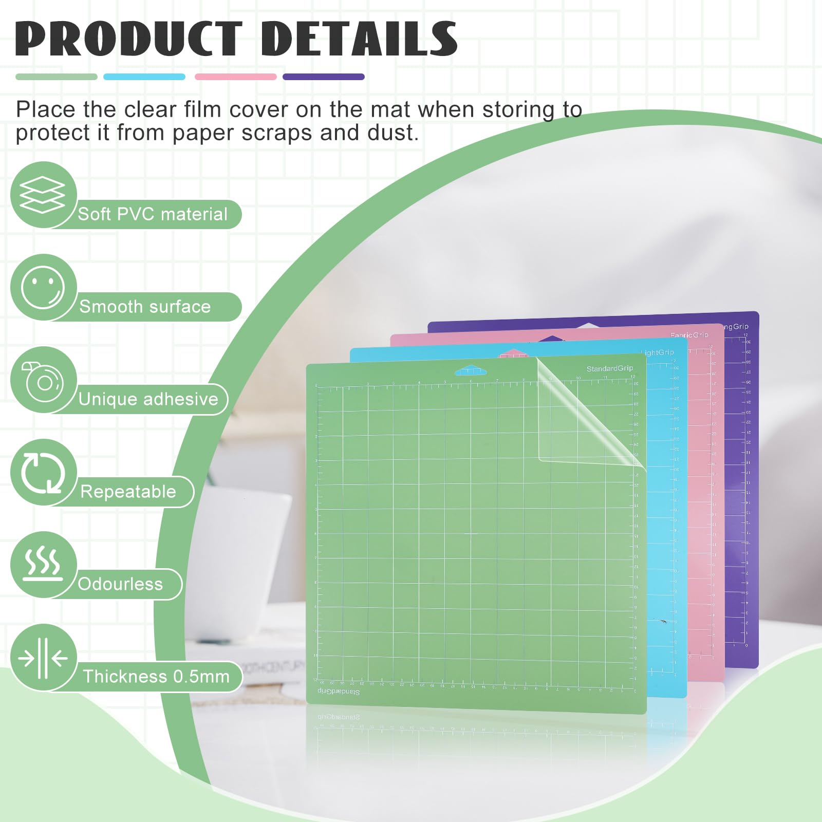 8Pcs Tapis de Découpe pour Cricut Maker/Maker3/Explore 3/Air 2 | 12" x 12" + 12" x 24" Variety Grip Tapis de coupe Accessoires de rechange