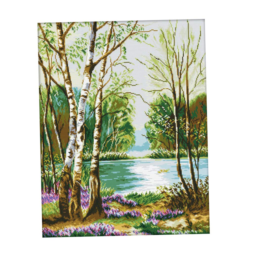 2 set per punto croce su tela Aida da 11 ct, kit per ricamo a punto croce, motivo: foresta e lago