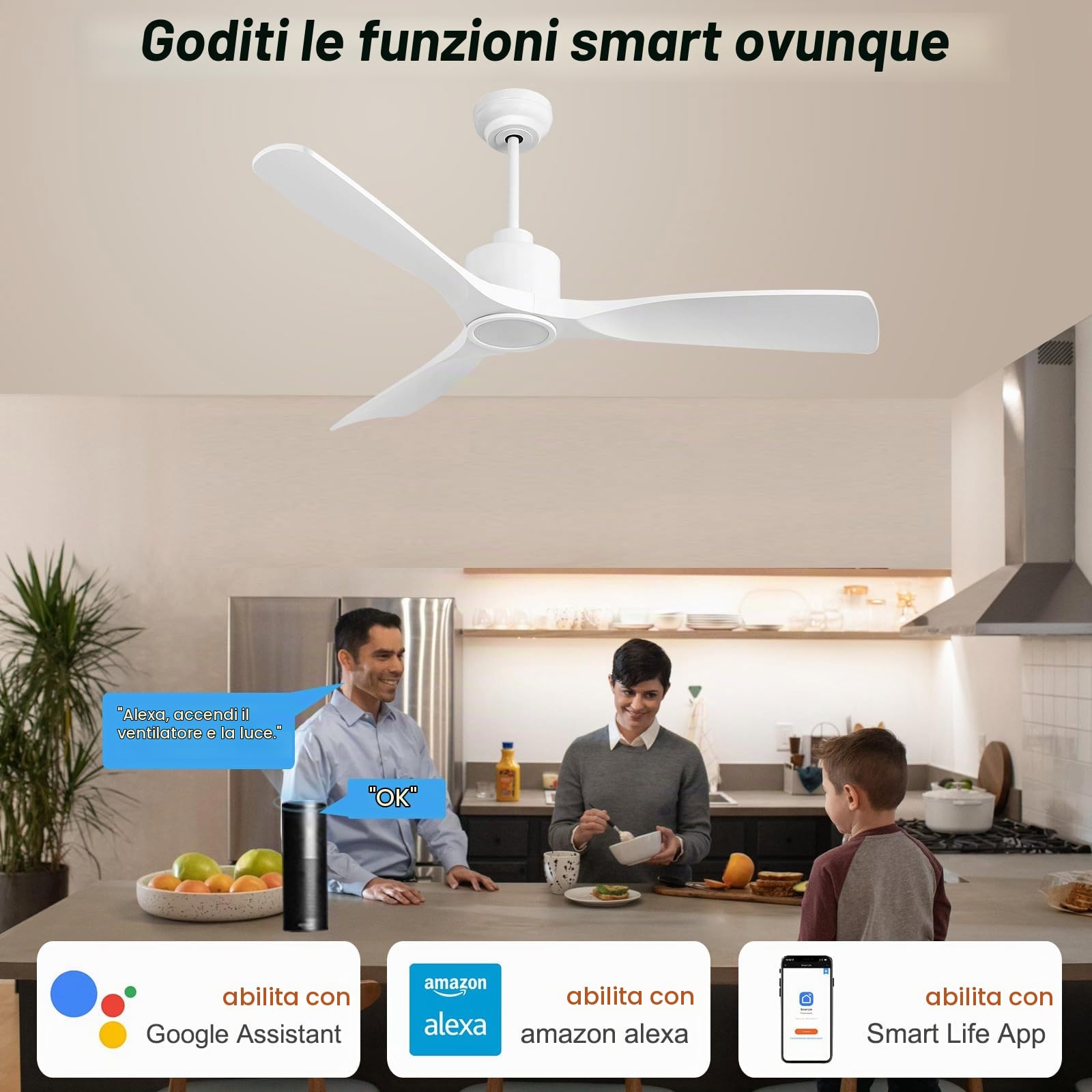 OFANTOP 132 cm Ventilatore da Soffitto con Illuminazione LED per Veranda