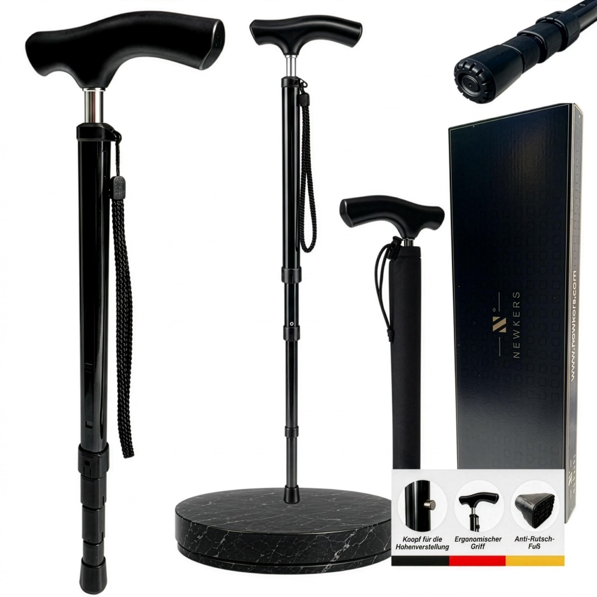 Gehstock Herren Damen für die Tasche | bis 150 kg | 41–86cm | nur 290g | Leichte Gehhilfe für Senioren, 41–86 cm höhenverstellbar, kompakt für Handtasche und Reise sowie bis 150 kg belastbar.