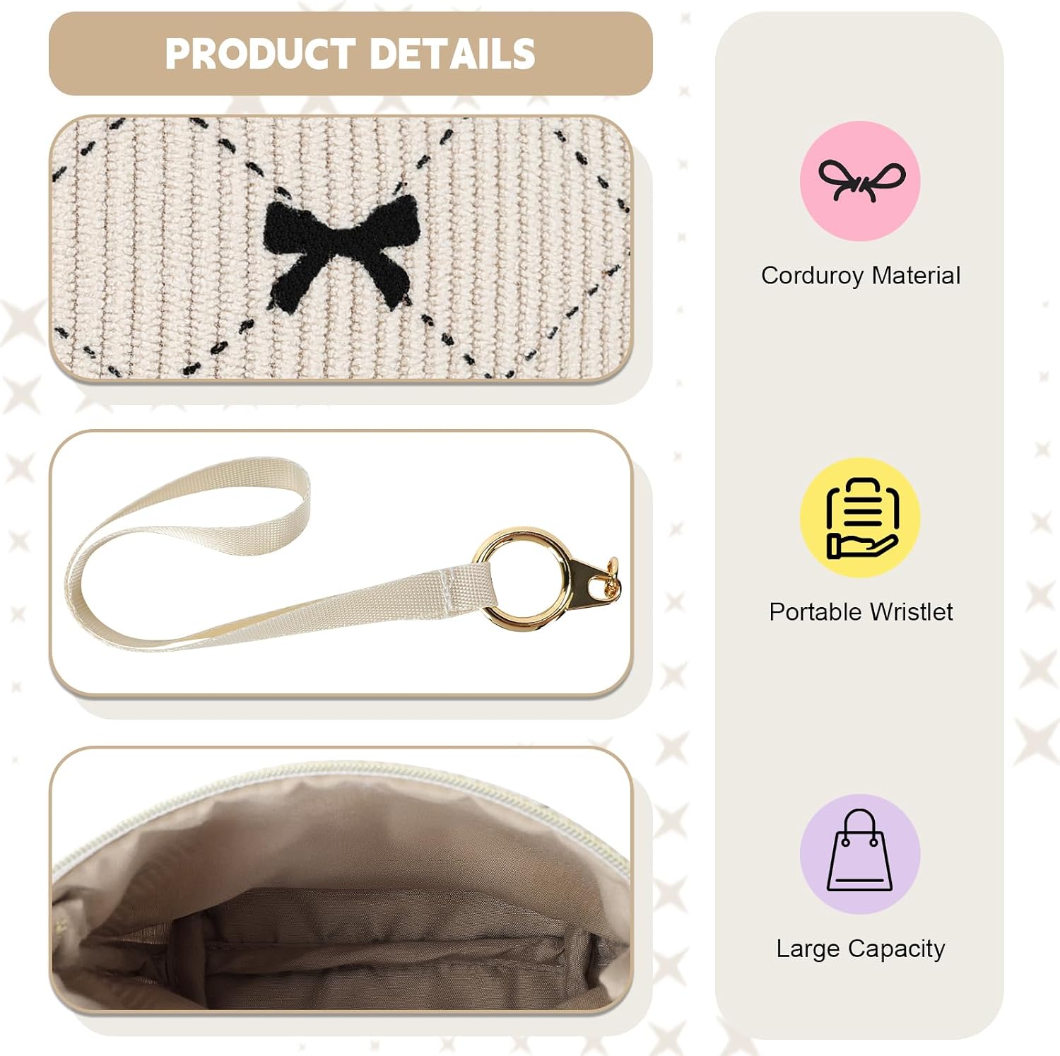 Bow Period Bag for Teen Girls, Corduroy Cute Sanitary Napkin Storage Bag with Wristlet, Menstrual Pad Pouch Tampon Holder for Backpack (Pink)