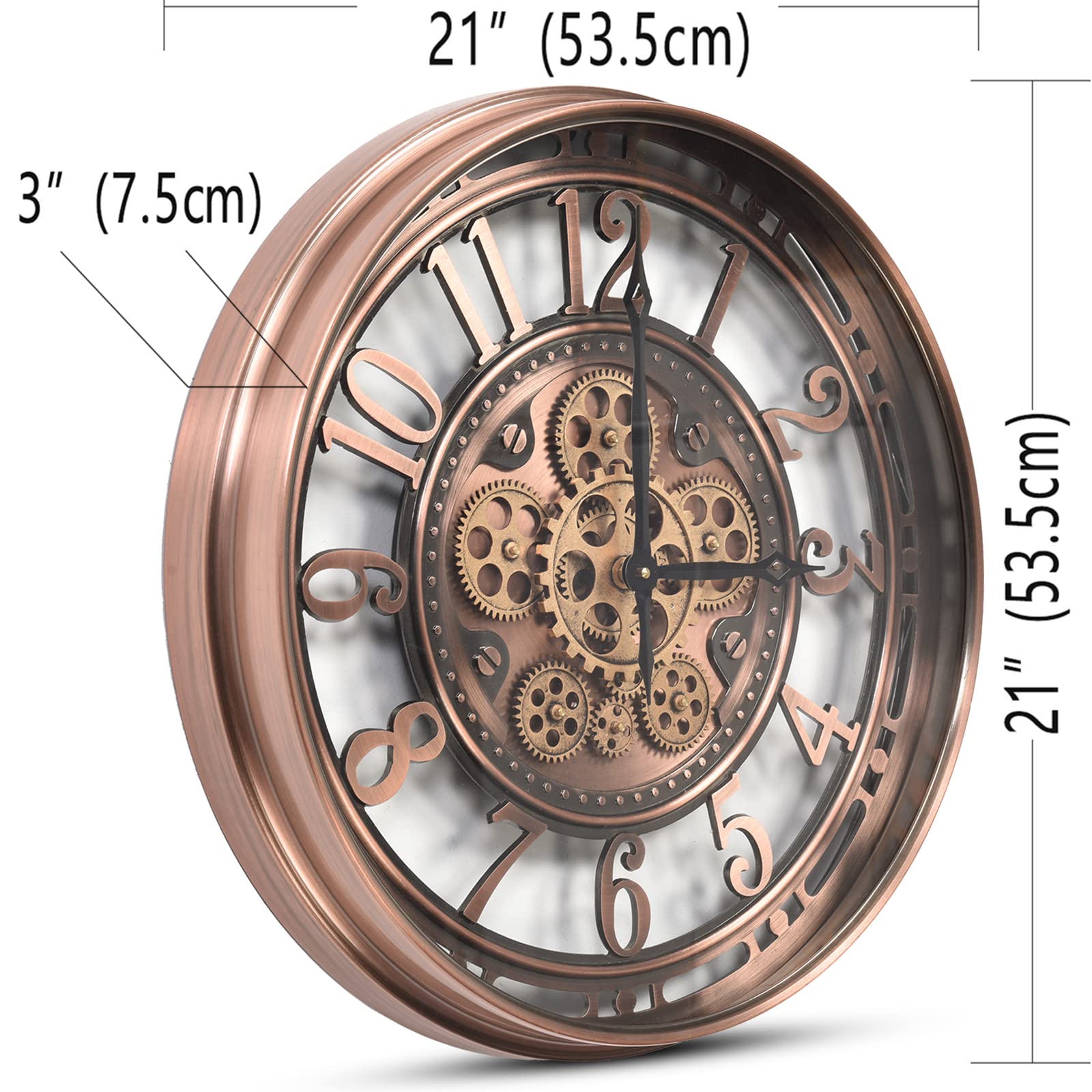 Orologio da parete con cambio di movimento reale ingranaggi numeri romani o arabi (numeri arabi, bronzo)