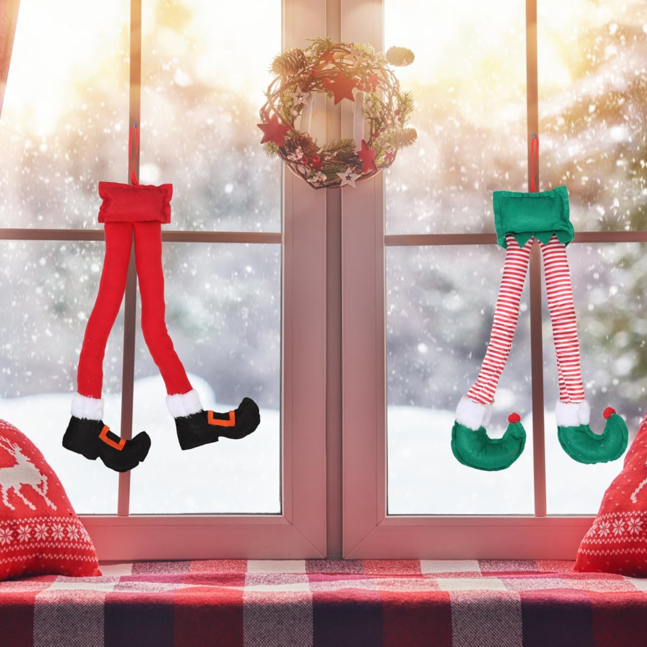 Stobaza 2Pcs Christmas Legs Car Decorations Hanging Elf Leg Ornaments for Holiday Door Tree and Vehicle Festive Decor