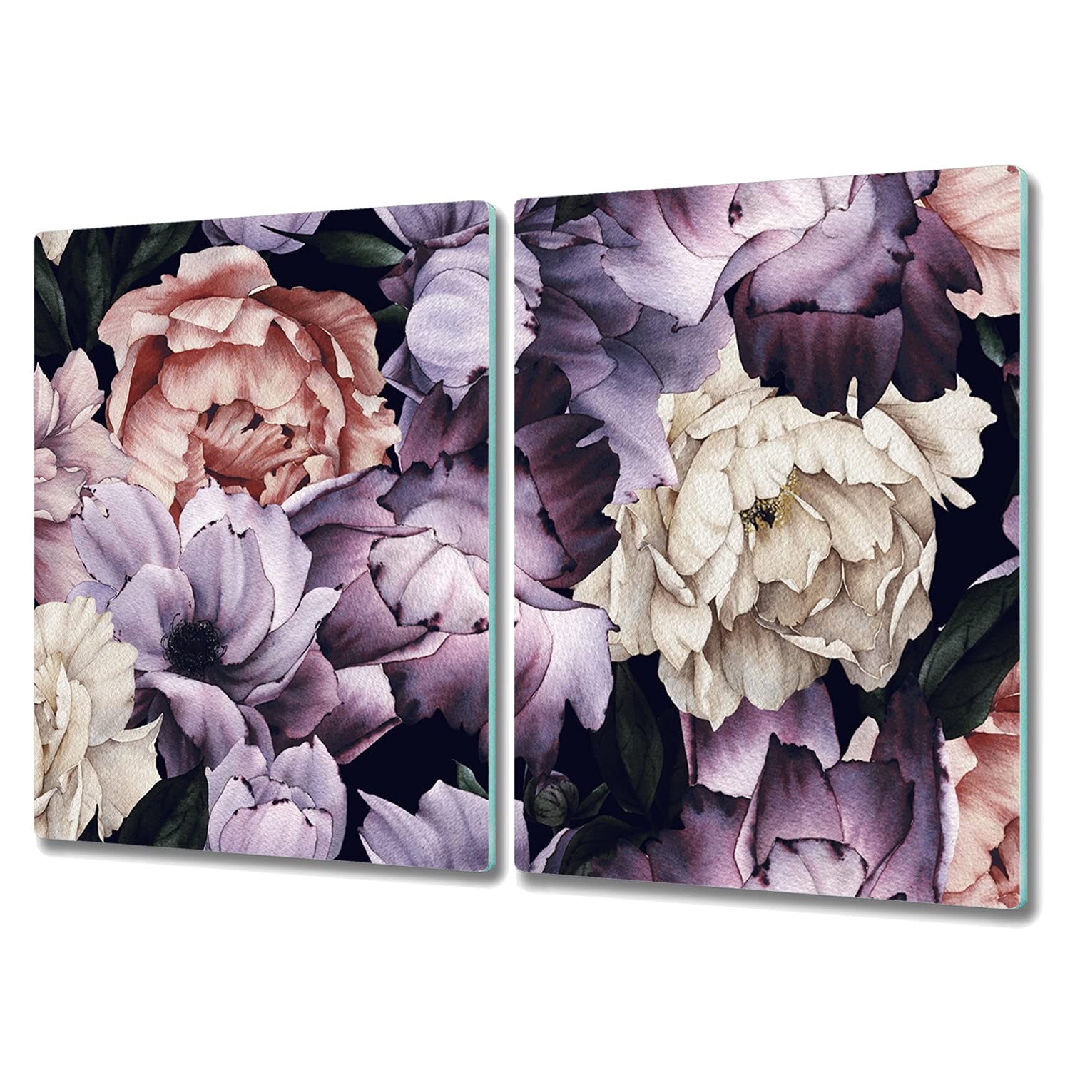 Planche à découper 2x40x52cm en verre trempé motif plantes fleurs