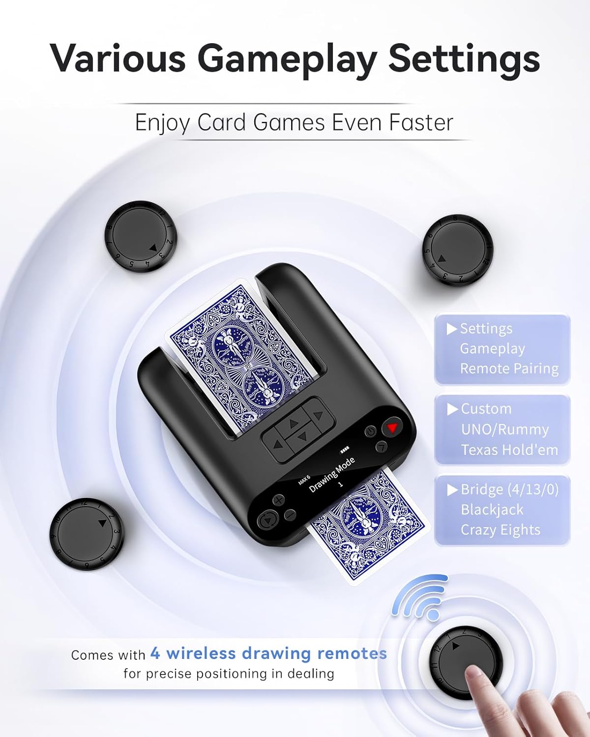 Automatic Card Dealer 1-2-3 Deck, 12 Players, 4 Drawing Remotes, Rechargeable Playing Suitable for Texas Hold'em UNO Poker Games Card Dealer